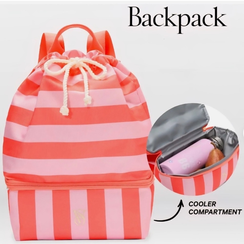 Victoria's Secret Pink and Coral Striped Backpack